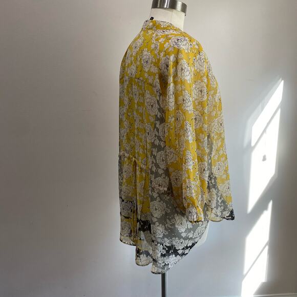 Cabi Amelia Gather Yellow Floral Sheer Blouse Style Size Small - Picture 6 of 14